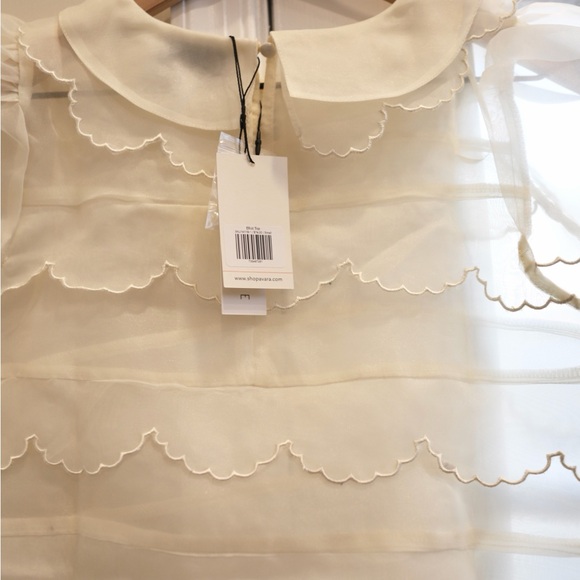 SCALLOP EMBROIDERED ORGANZA BLOUSE TOP - Picture 3 of 5
